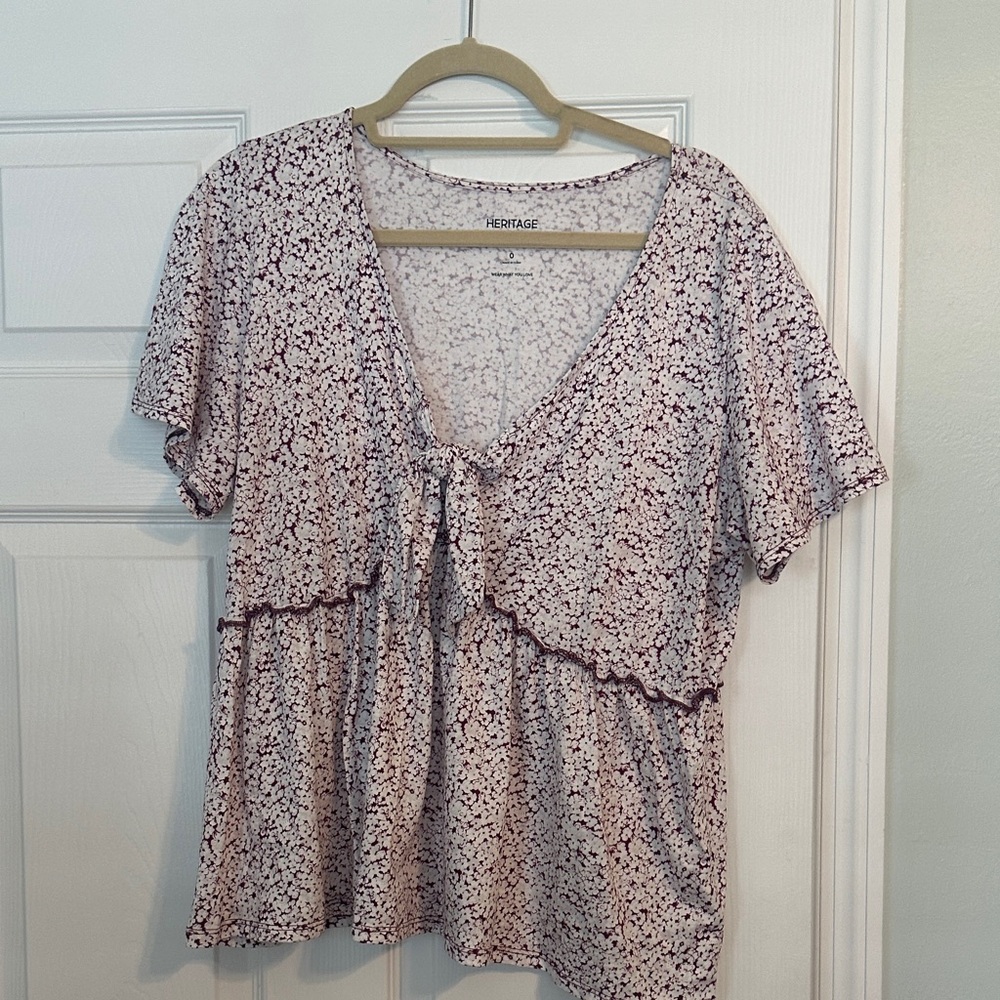 Heritage by Torrid Women's Floral Blouse - Cream and Purple